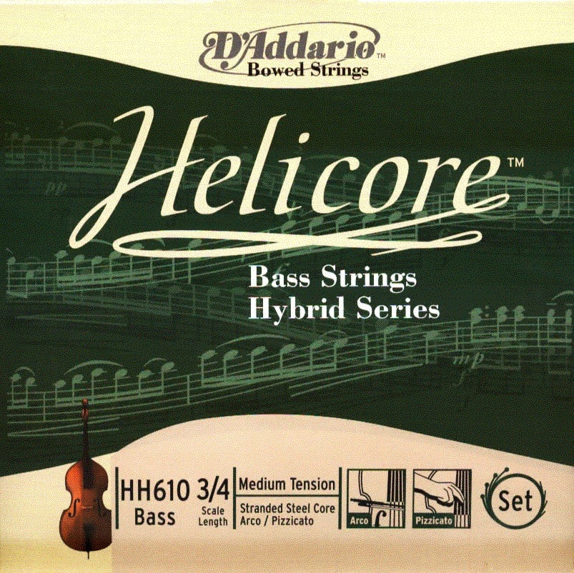 Medium Tension DAddario Helicore Hybrid Bass String Set 3/4 Scale