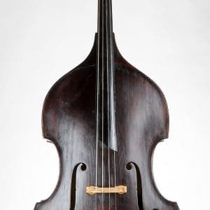 Front view of 2014 Upton Karr Model Double Bass #493 – hybrid flat back with carved spruce top